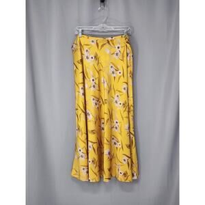 Ted Baker Skirt Womens 14 Yellow Floral Fresh Apricot Midi Satin Cottagecore